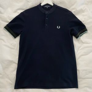 Fred Perry Henley. Navy. Size L. Good condition. Measurements in pics.
